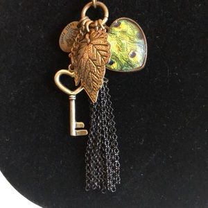 Tutti Frutti peacock and key necklace